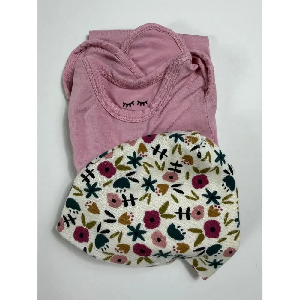 Little Sleepies Bamboo Knotted Gown Pink Newborn + Childhoods Floral Hat Newborn